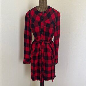 NWT Gap Red Black Flannel Plaid Shirt Dress S